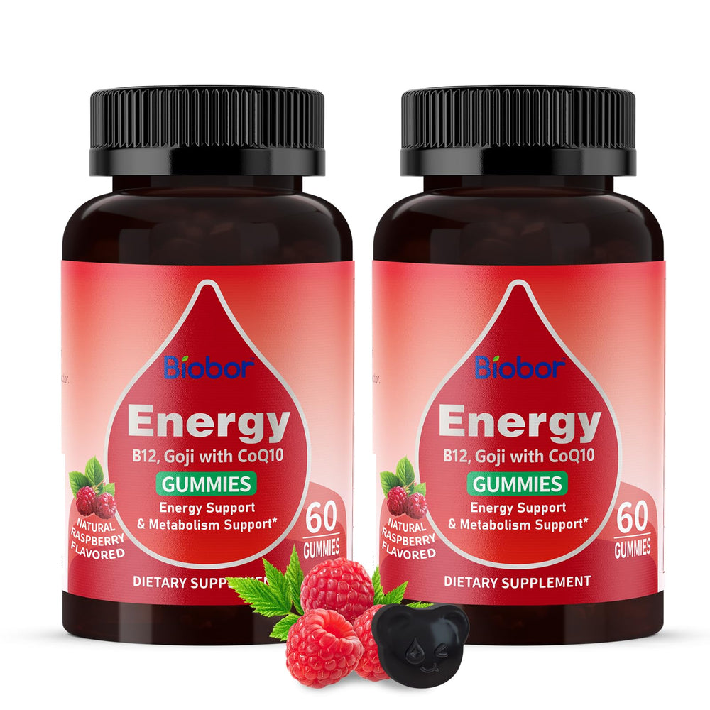Bottle of Raspberry Natural Energy Gummies with Vitamin B12, Goji and CoQ10 – 120 count