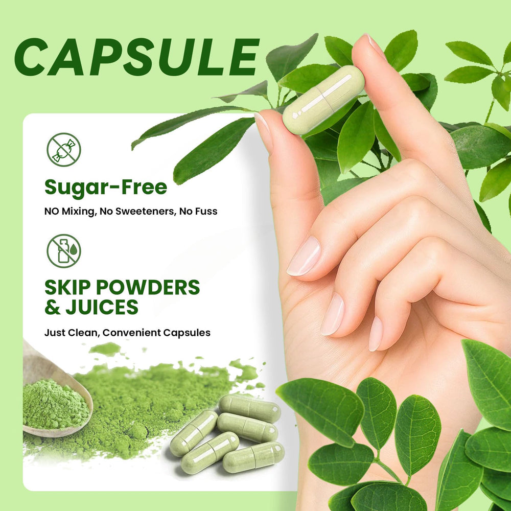 Moringa capsules symbolizing natural energy