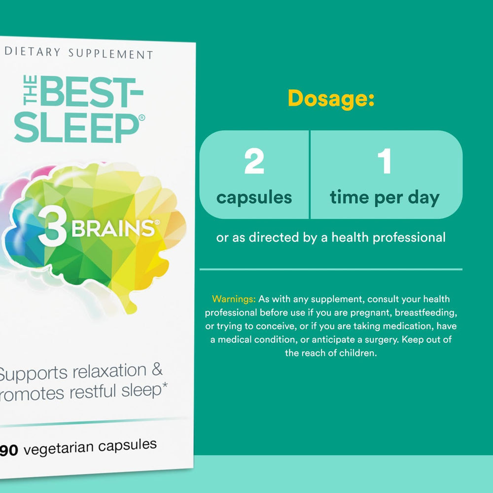 Natural Factors 3 Brains Best-Sleep capsules on white background