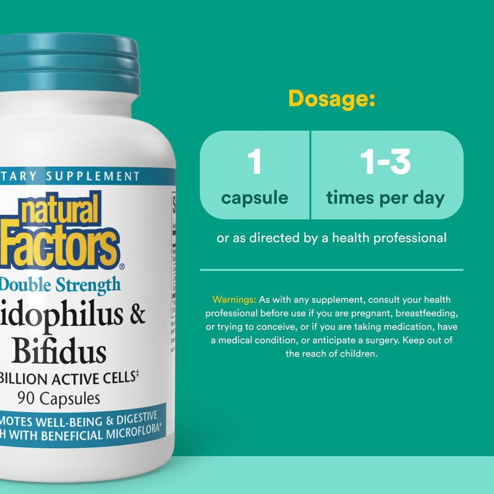 Product label highlighting 10 billion CFUs on Natural Factors formula