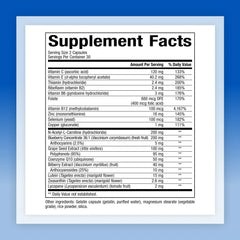 Close-up of supplement facts showing lutein 7.5 mg and zeaxanthin 1.3 mg