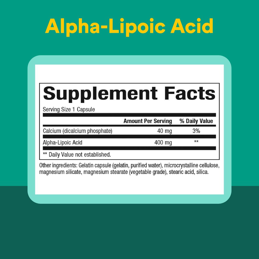 Organic and non-GMO seal on Alpha-Lipoic Acid packaging