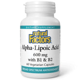 Front view of Natural Factors Alpha-Lipoic Acid + B 600 mg bottle