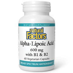 Front view of Natural Factors Alpha-Lipoic Acid + B 600 mg bottle