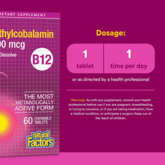 Chewable B12 methylcobalamin 5000 mcg for energy support