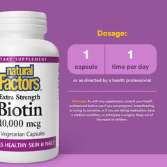 Close-up of Natural Factors Biotin 10000 mcg label