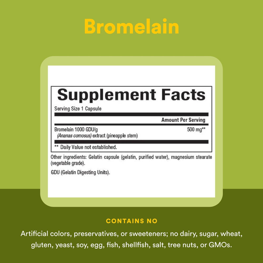 Product label highlighting extra-strength bromelain activity