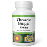 Front view of Natural Factors Chewable Ginger 500mg 90 count bottle