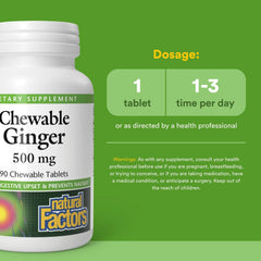 Natural Factors Chewable Ginger product label and bottle on a white background