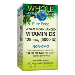 Front of Natural Factors Whole Earth & Sea Vitamin D3 bottle – vegan bioenhanced