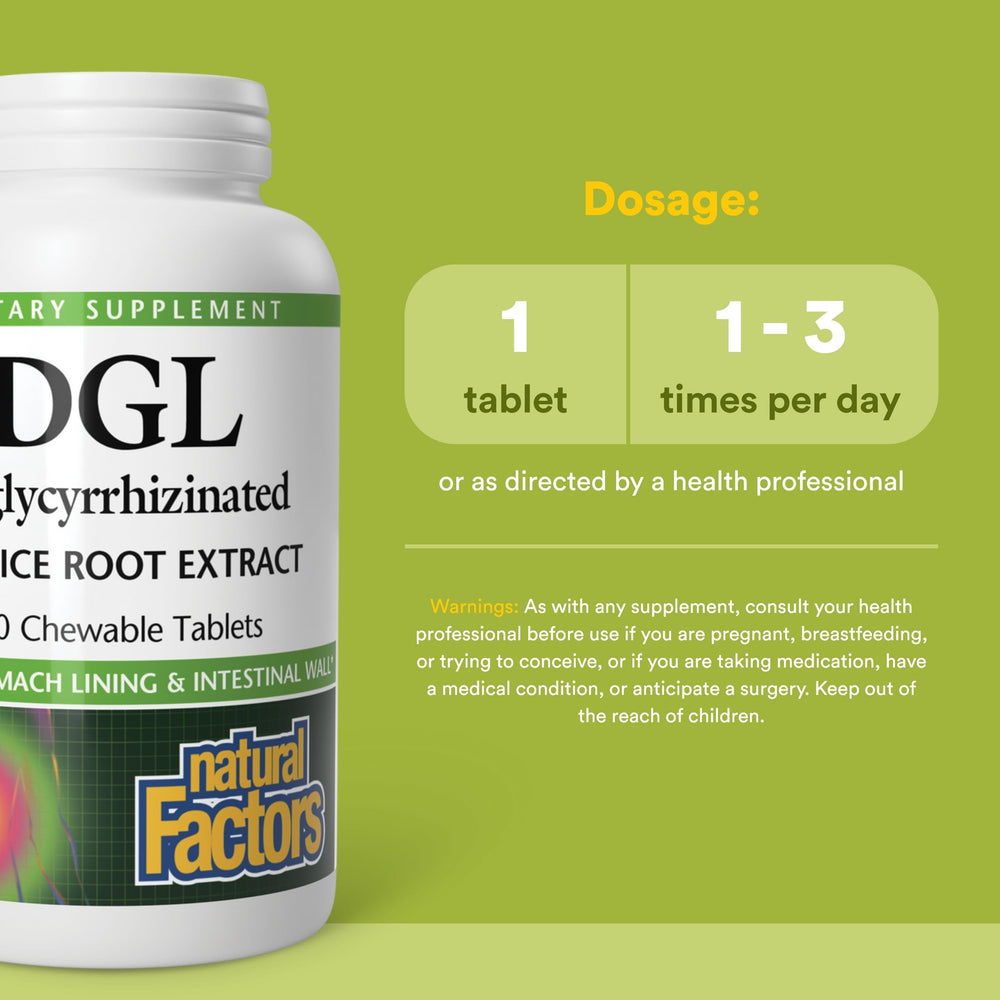 Back view of DGL chewable tablets packaging