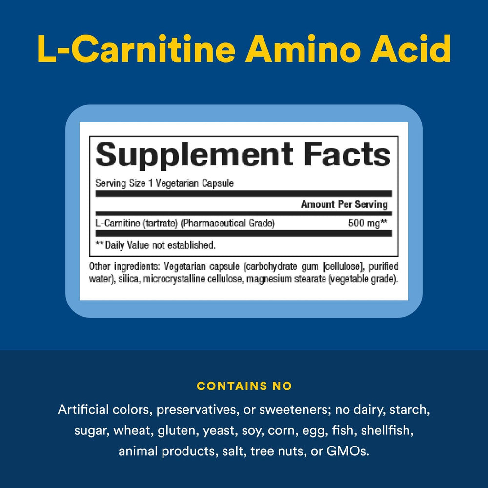 Natural Factors L-Carnitine 500mg ingredients panel, fermentation-based quality