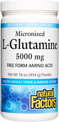 Front view of Natural Factors L-Glutamine 5,000 mg powder bottle