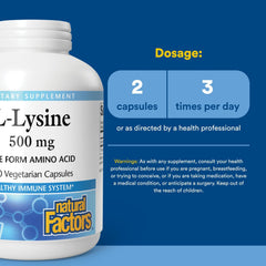 Ingredients list for Natural Factors L-Lysine 500 mg