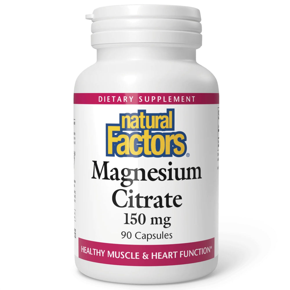 Front view of Natural Factors Magnesium Citrate bottle with 90 capsules