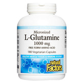 Front view of Natural Factors Micronized L-Glutamine 1000 mg bottle with 180 capsules