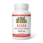 Front view of Natural Factors MSM 1000 mg bottle with 90 capsules