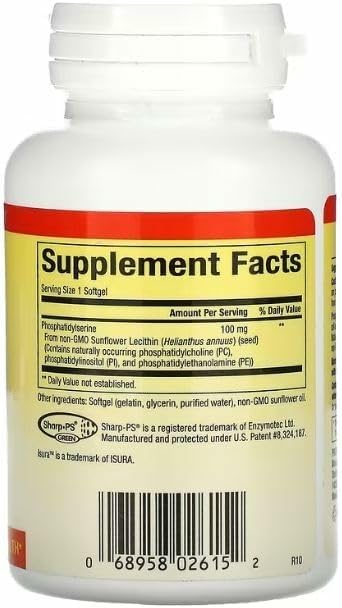 Close-up of phosphatidylserine ingredients on label