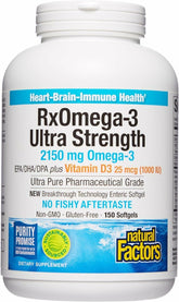Natural Factors RxOmega-3 Ultra Strength bottle for heart and brain support