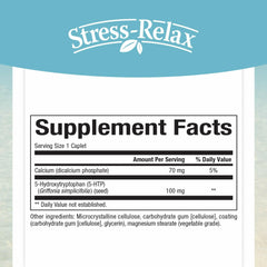 Back label with supplement facts for Natural Factors Stress-Relax 5-HTP 100 mg