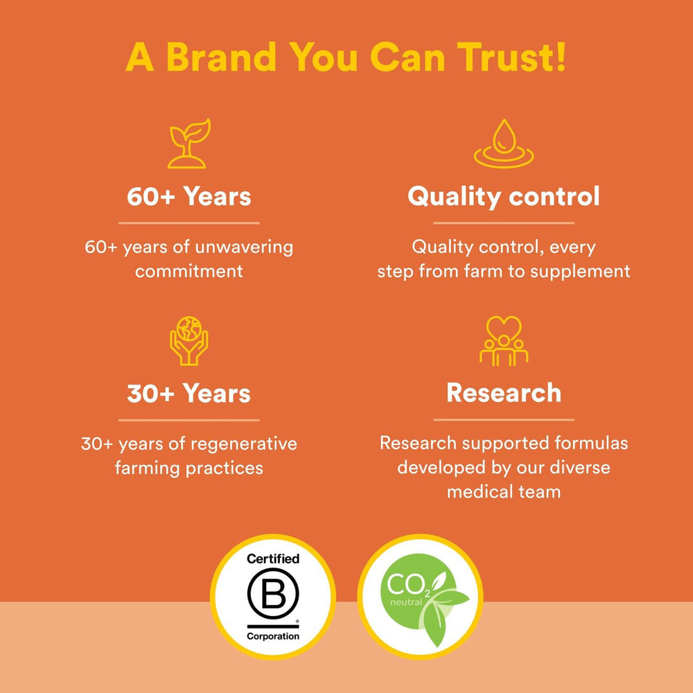 Natural Factors brand logo and sustainability information