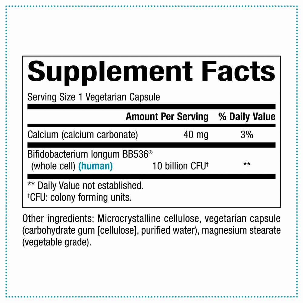Close-up of label showing 10 Billion CFU on TravelBiotic