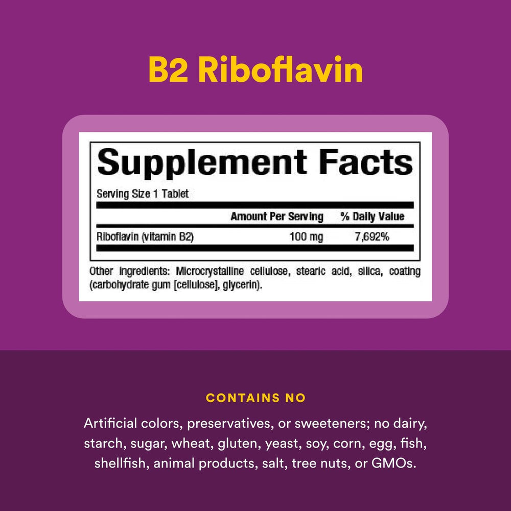 Close-up of Vitamin B2 Riboflavin 100 mg serving guidance
