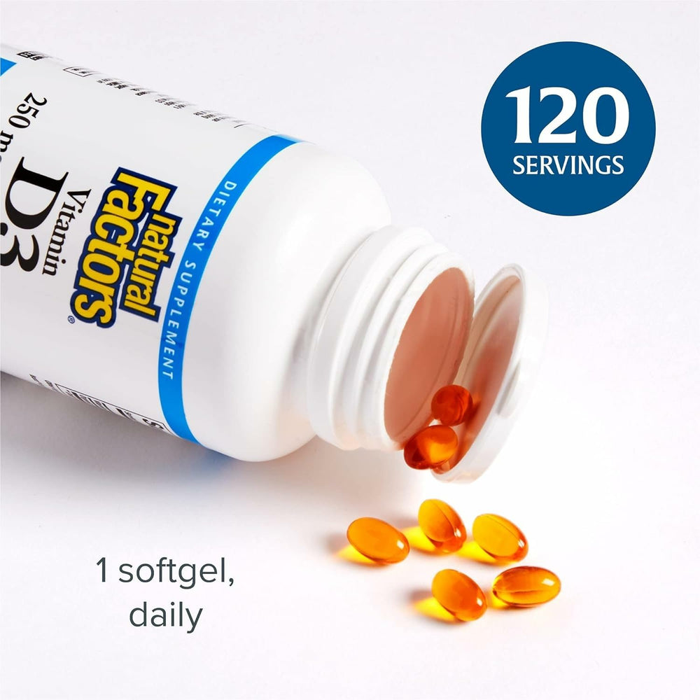 Supplement facts panel for Natural Factors Vitamin D3 120 Softgels