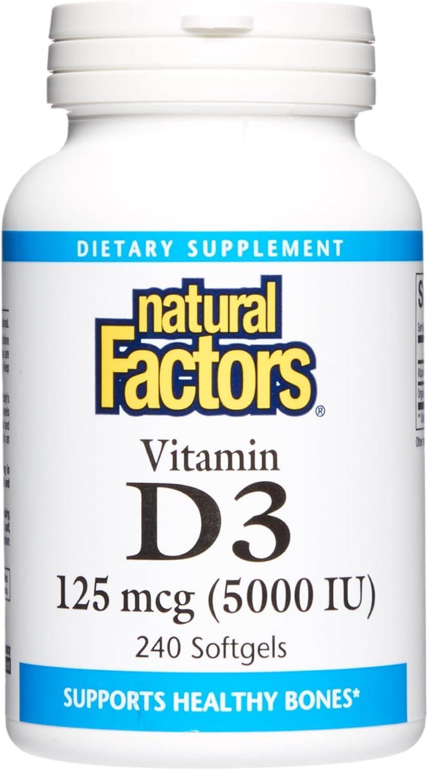 Bottle of Natural Factors Vitamin D3 5000 IU, 240-count