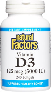 Bottle of Natural Factors Vitamin D3 5000 IU, 240-count