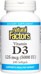 Bottle of Natural Factors Vitamin D3 5000 IU, 240-count