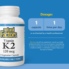 Vitamin K2 120 mcg capsules arranged with bottle