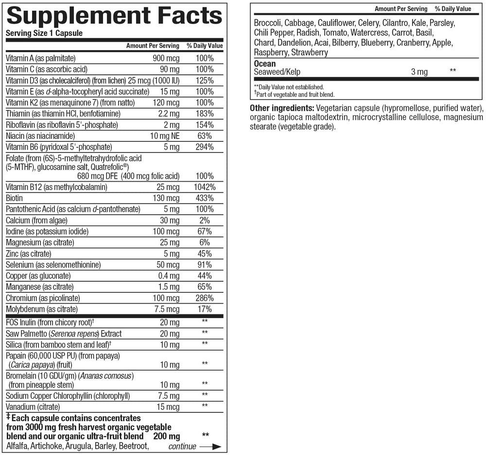 Bottle of Natural Factors Whole Earth & Sea Men's Once A Day Multivitamin & Mineral showing 60 vegetarian capsules