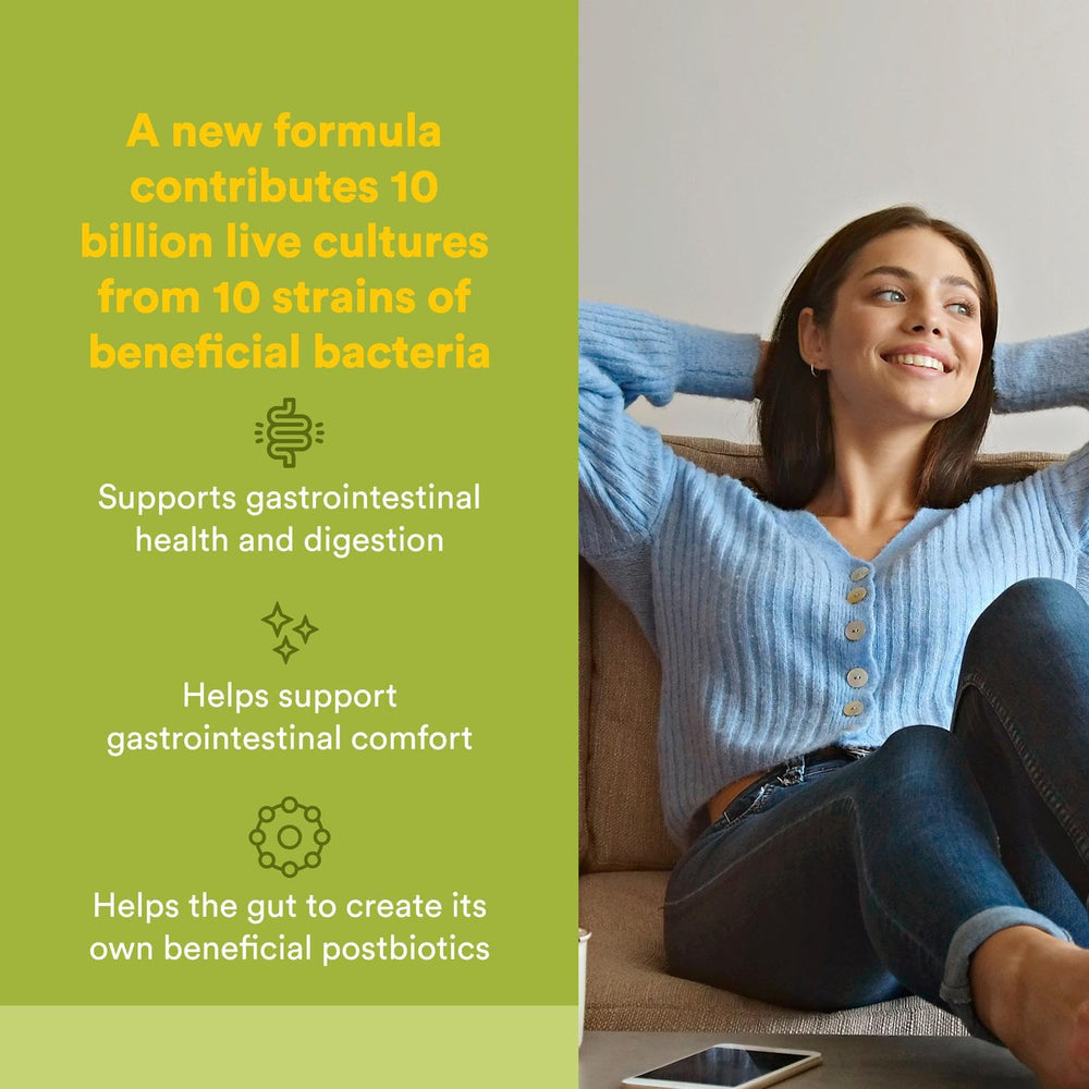 Close-up of Synbiotic Pre + Probiotic capsule showing 10 billion CFU