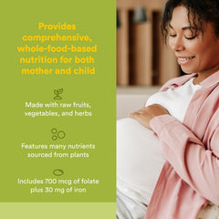 Close-up of prenatal multivitamin bottle label