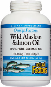 Natural Factors Wild Alaskan Salmon Oil bottle with 180 softgels