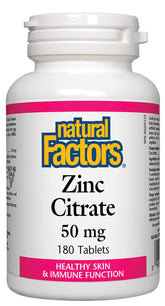 Natural Factors Zinc Citrate 50mg bottle with 180 tablets