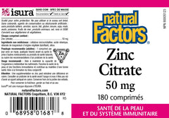 Supplement facts panel for Zinc Citrate 50mg