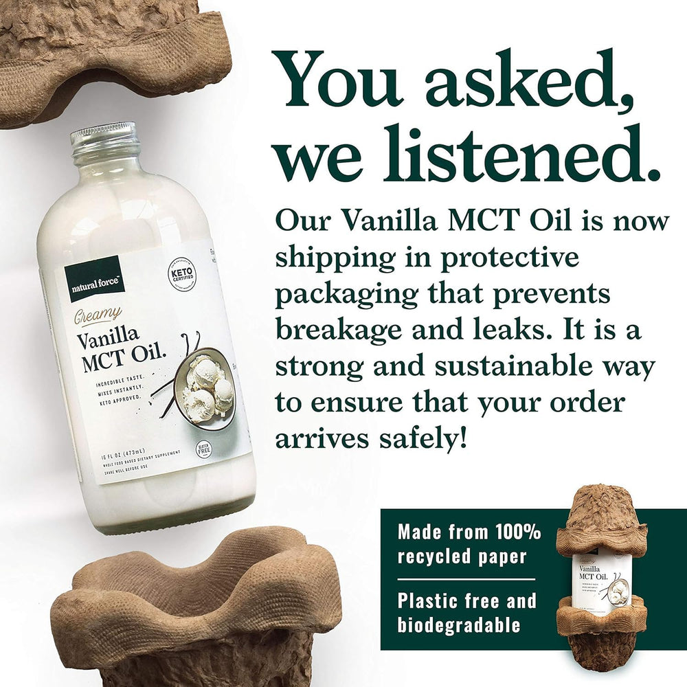 Back label and product details of Natural Force Creamy Vanilla MCT Oil