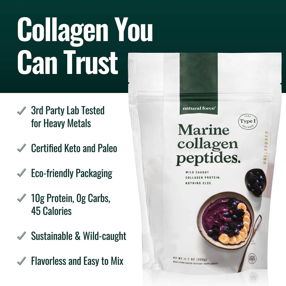 Ingredients and nutrition label on Marine Collagen Powder