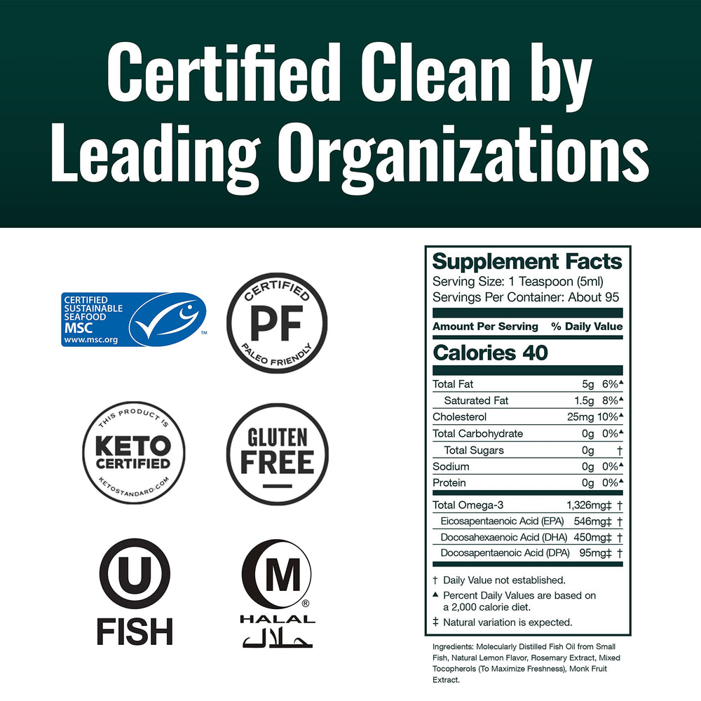 Amber glass bottle of Natural Force Pure Omega-3 Lemon Cake Omega-3 supplement