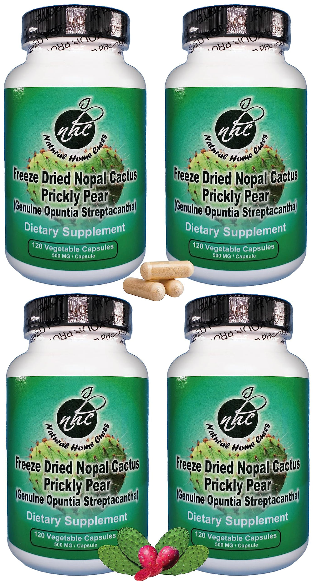 Product bundle: Natural Home Cures Nopal Cactus Capsules four bottles