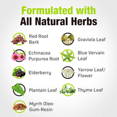All-natural ingredients blend including red root bark, echinacea, and elderberry
