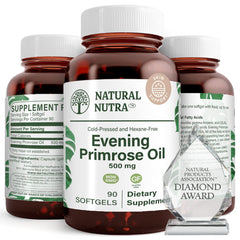 Front view of Natural Nutra Evening Primrose Oil 500 mg - 90 softgels bottle