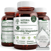 Front view of Natural Nutra Magnesium Chewables bottle with 50 vegan wafers