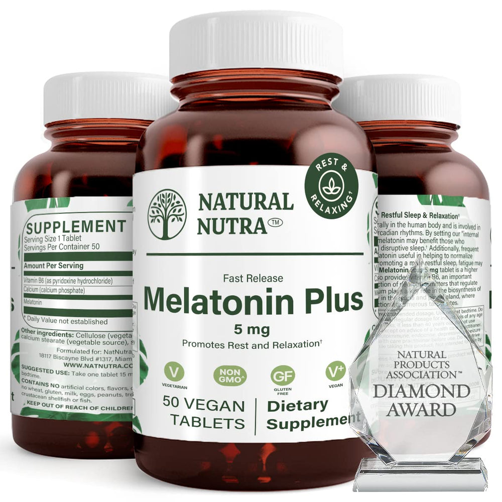 Natural Nutra Vegan Melatonin 5mg bottle with 50 tablets
