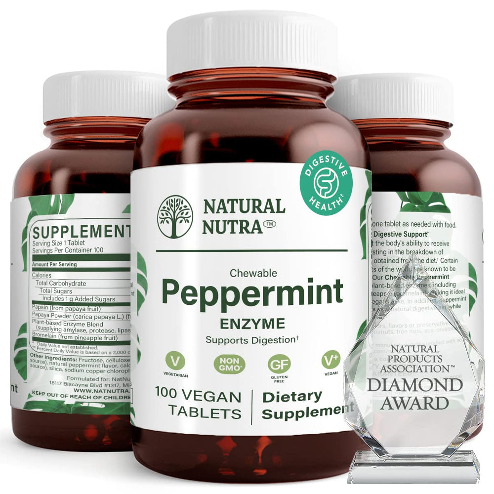 Natural Nutra Peppermint Digestive Enzyme bottle with 100 tablets