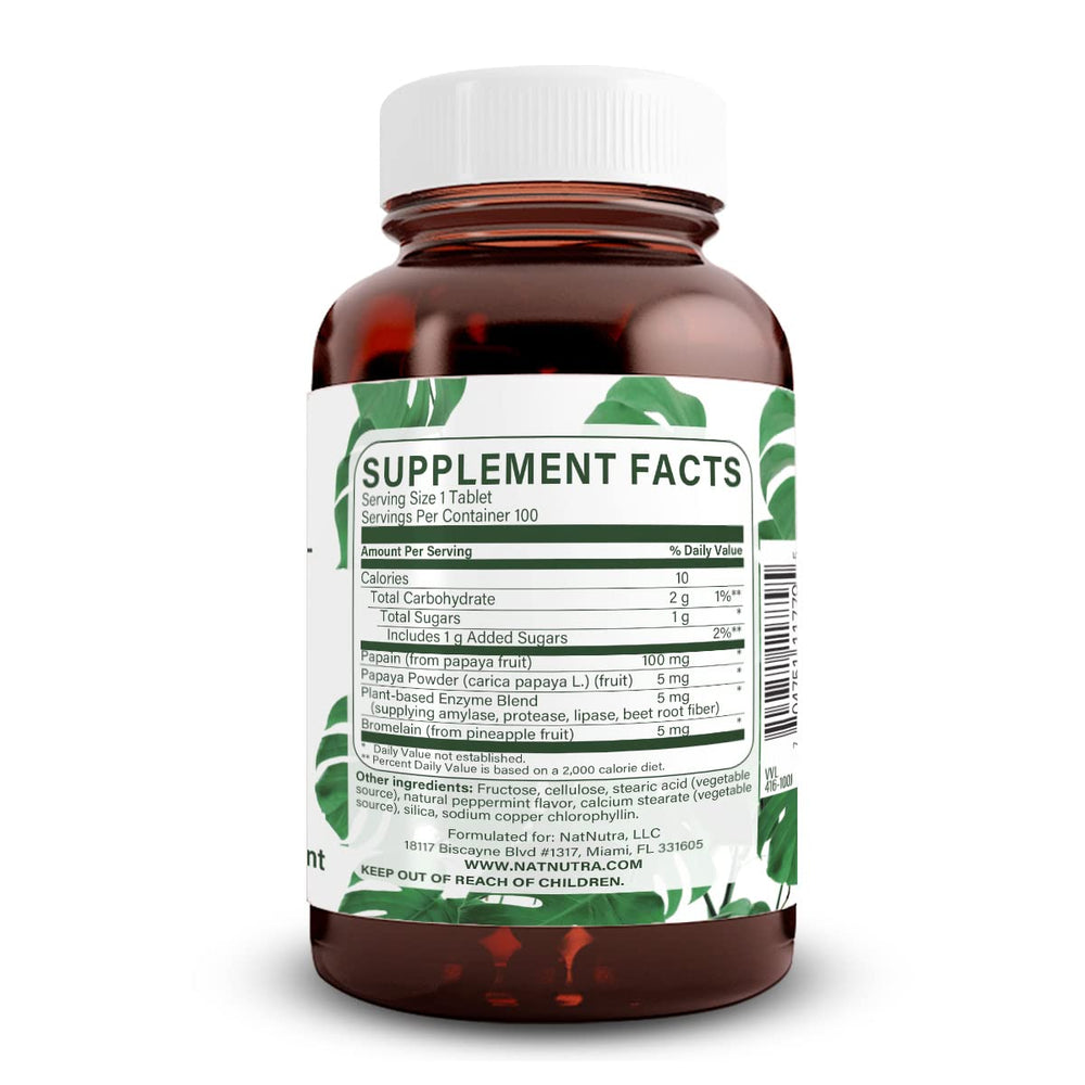 Amber glass bottle of Natural Nutra digestive enzyme supplement