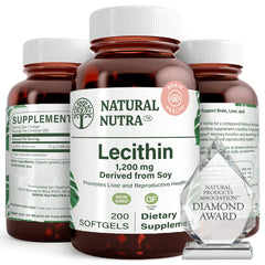 Bottle of Natural Nutra Soy Lecithin 1200 mg dietary supplement