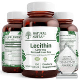 Natural Nutra Soy Lecithin 1200 mg dietary supplement bottle in recyclable glass